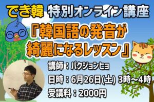 できちゃった韓国語 特別 オンライン講座『韓国語の発音が綺麗になるレッスン』