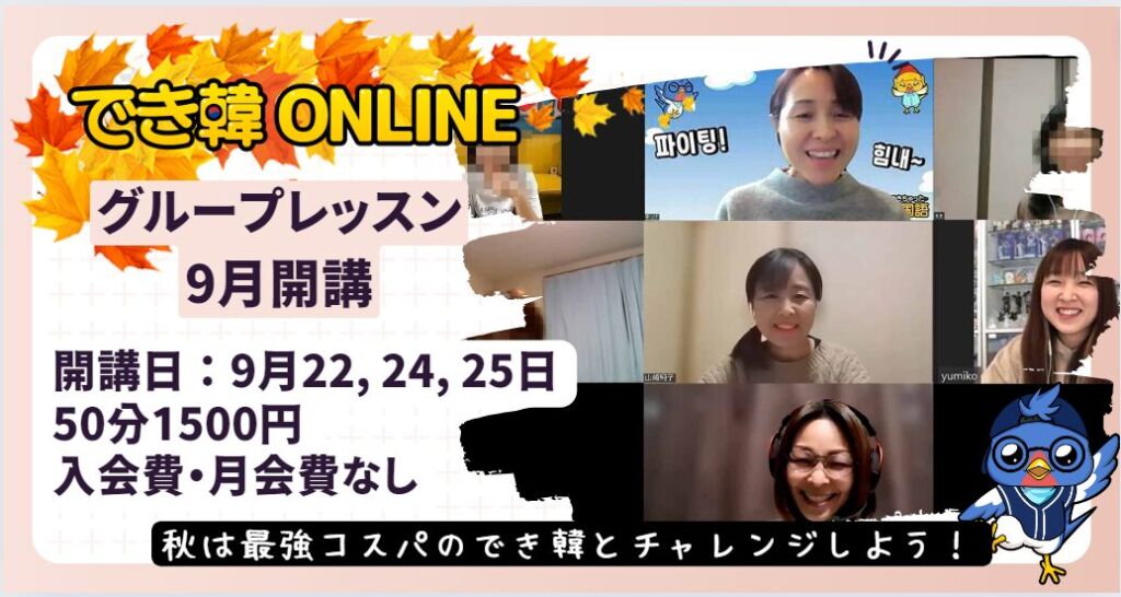 【韓国語 オンラインレッスン】神コスパ！でき韓グループレッスン9月募集開始